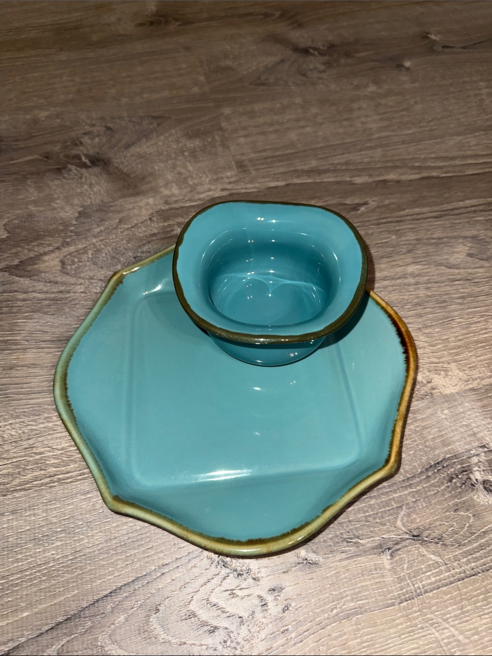 Southern Living At Home Turquoise Organic Shaped Plate and Bowl Set Disc.